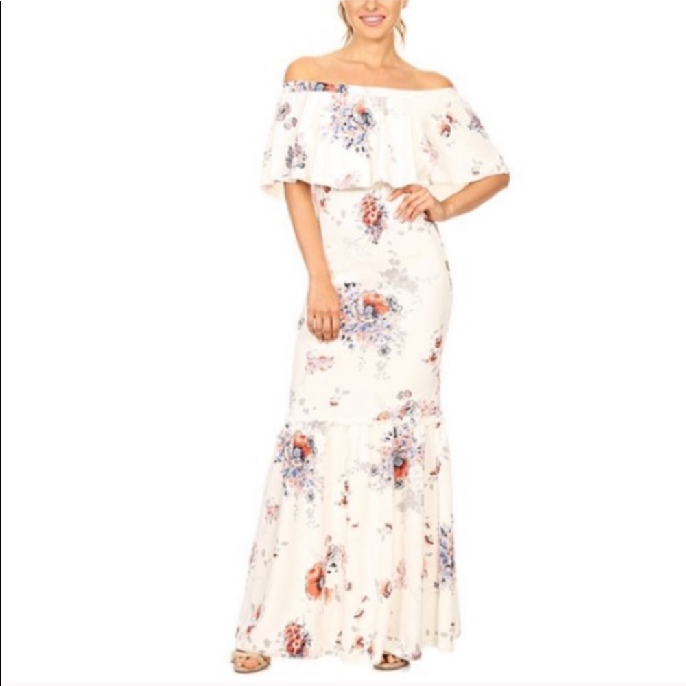 Ivory floral off shoulder maxi dress